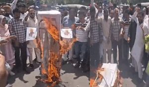 Congress protests rising Petrol and Diesel Prices in Jalandhar; Effigy of Central Government Burnt