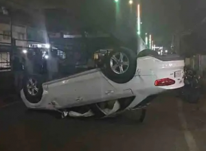 High-Speed Audi Overturns in Jalandhar; Driver Injured, Liquor Bottles Found as Police Launch Probe