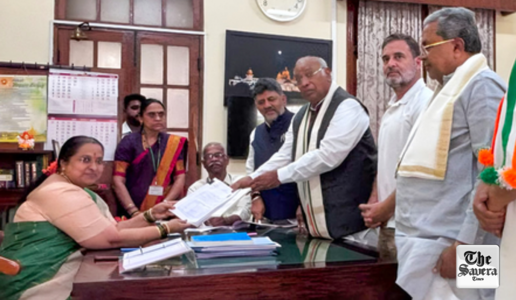 Mallikarjun Kharge files Rajya Sabha nomination, Rahul Gandhi, CM Shivakumar present