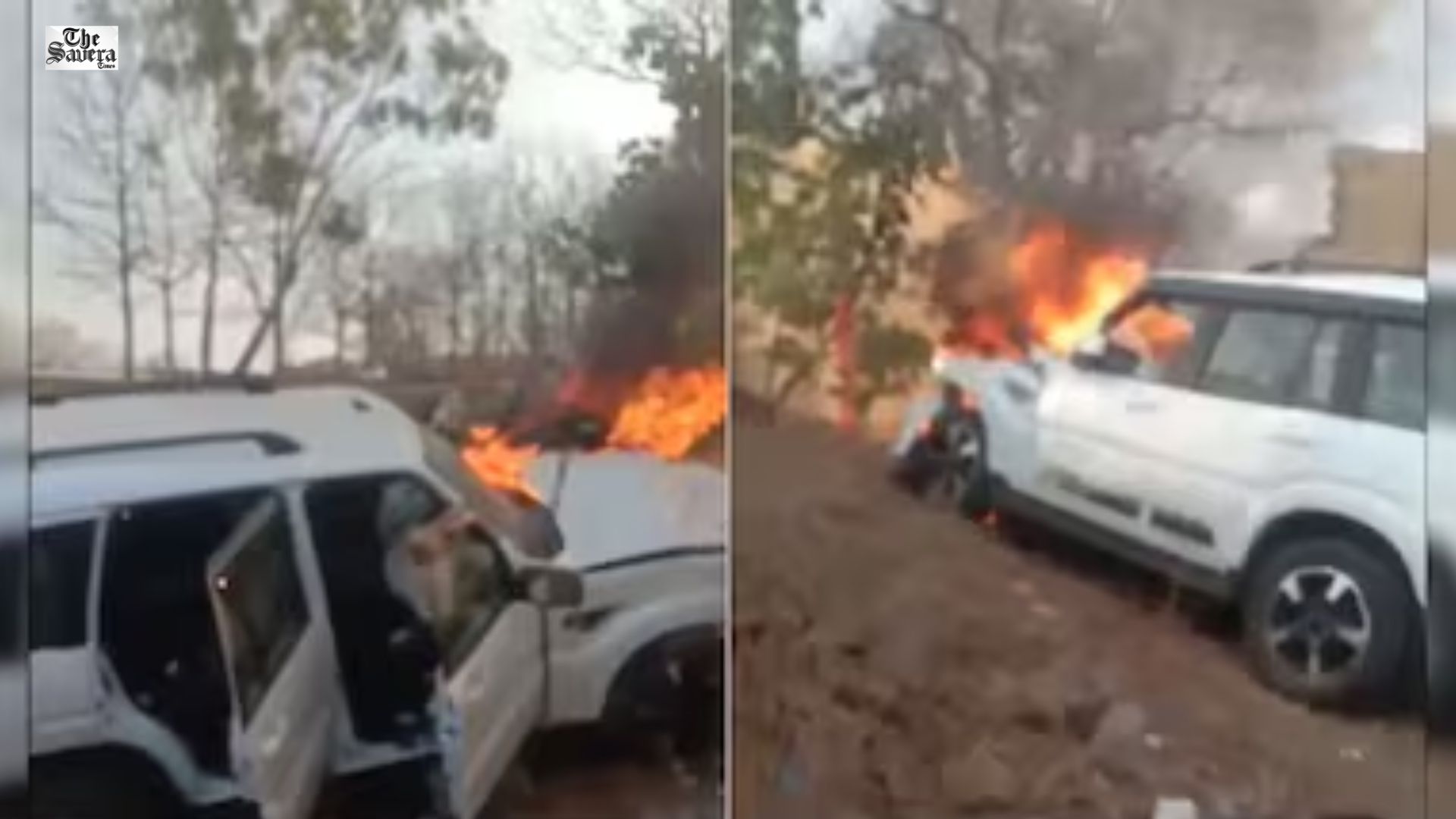 MP Congress MLA Yogendra Singh Escapes Unhurt as SUV Catches Fire After Crash in Seoni