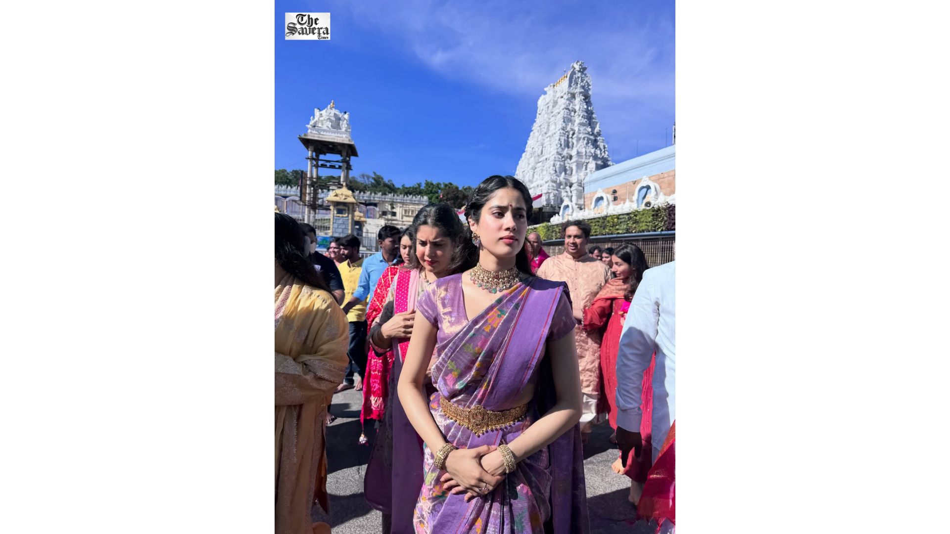 In Purple Silk Saree, Janhvi Kapoor Seeks Divine Blessings for ‘Peddi’ at Tirumala Temple