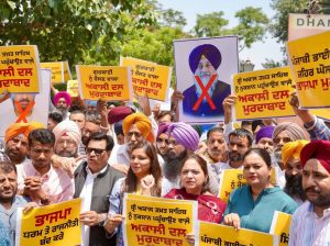 AAP Holds Statewide Protests Against Akali Dal’s Anti-Panth & Anti-Punjab Activities By Spreading Fake Video Targeting CM Bhagwant Singh Mann