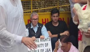 Farooq Abdullah leads NC’s statehood restoration protest in Delhi