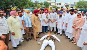 Outrage erupts over Faridkot paper leak: BJP Yuva Morcha burns Punjab government’s effigy in Moga, demands action against the guilty