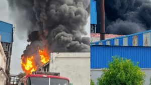 Haryana: Massive fire at BJP leader’s agro-factory on Meerut Road in Karnal; plumes of smoke fill sky
