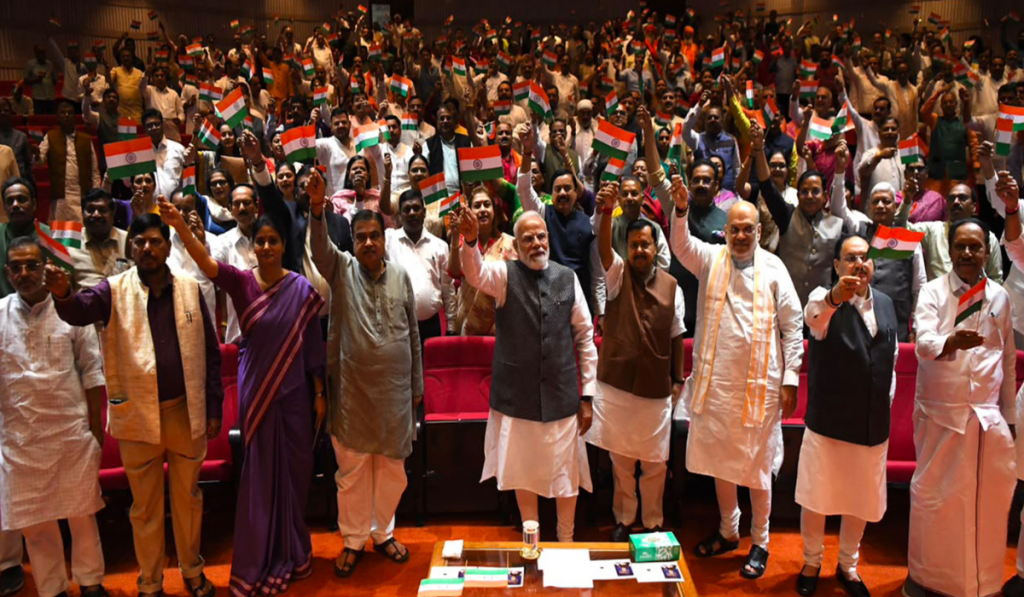 NDA Parliamentary Party Holds ‘Mangal Milan’ Ahead of March to Parliament