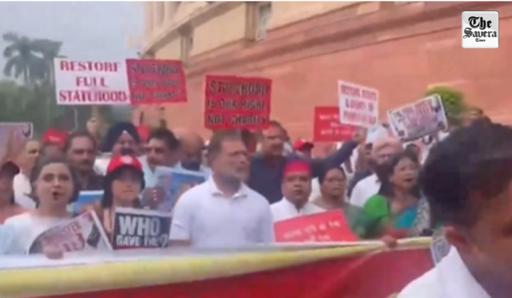 Oppn's protest march in Parliament complex over Jantar Mantar police action, Ram temple donation row