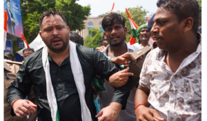 Tejshwai Yadav detained during protest march in Patna; water cannon used to disperse RJD supporters
