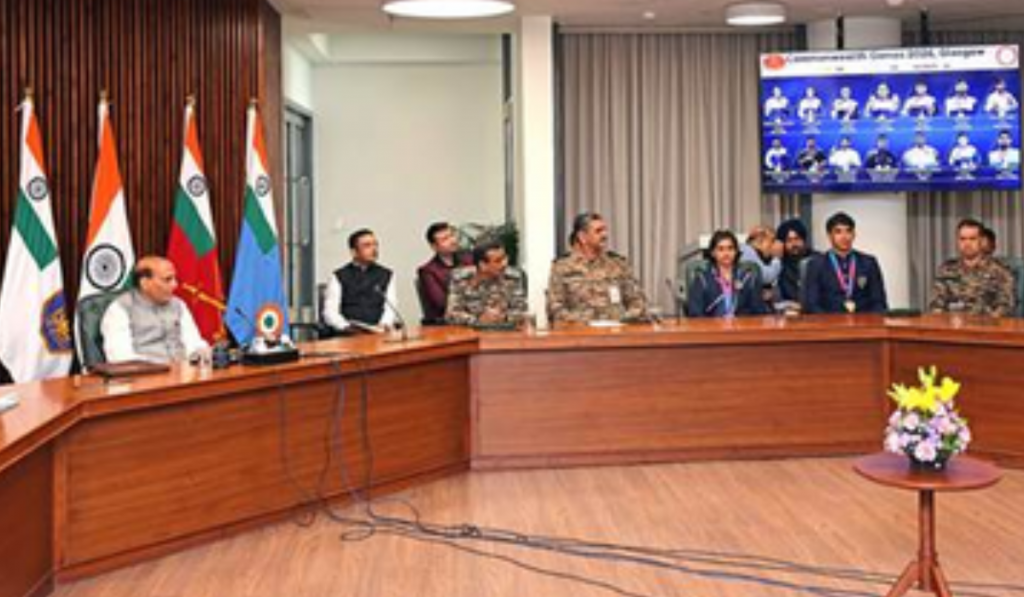 Rajnath Singh meets Army contingent which won 16 medals at Glasgow CWG