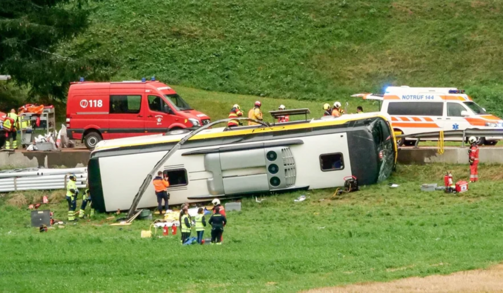 Dutch tour bus crashes in Swiss mountainous region, 5 dead, 40 injured