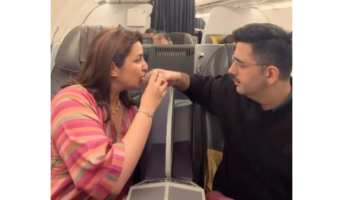 Parineeti Chopra celebrates Karwa Chauth with Raghav Chadha at 35,000 feet, shares adorable video