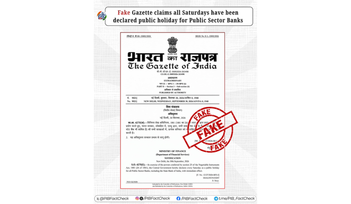 Viral gazette declaring Saturday holiday for PSU banks is fake: PIB Fact Check