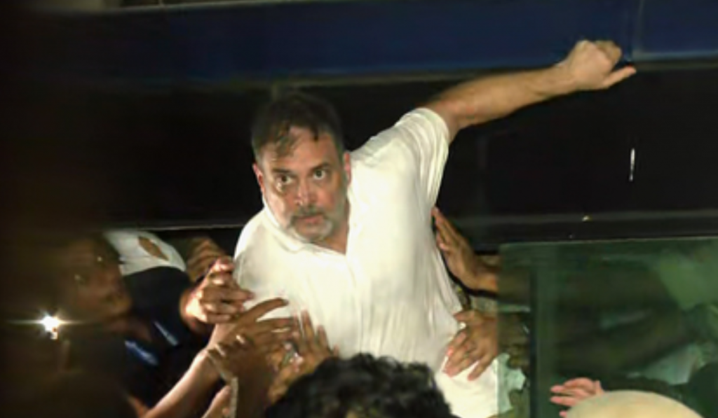 INDIA bloc stir: Rahul, Priyanka Gandhi detained from Akashwani Bhavan after over 9 hours of sit-in